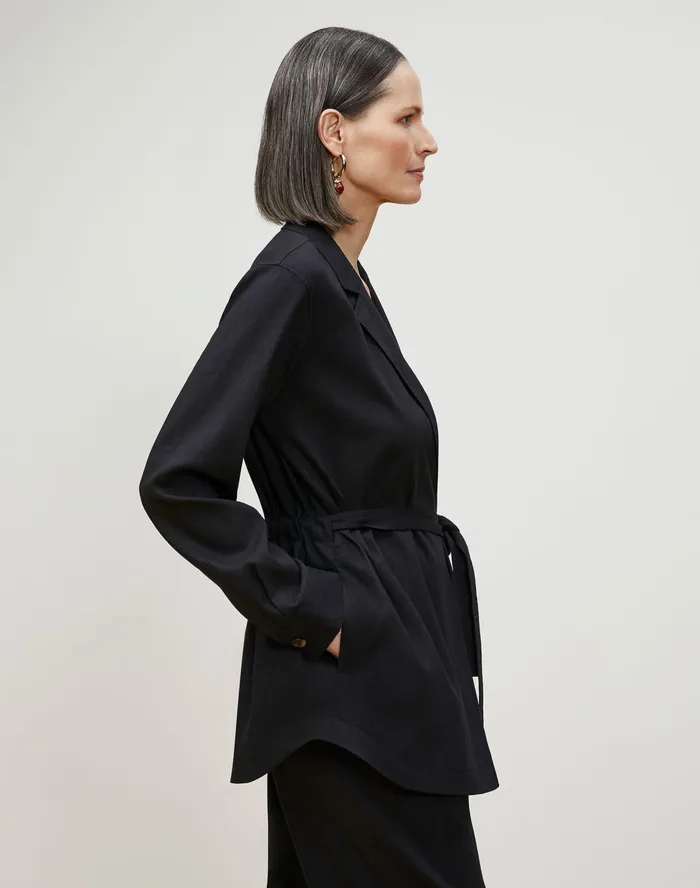 Women Lafayette 148 New York Jackets and Blazers Petite Lawson Jacket In Aria Linen Black