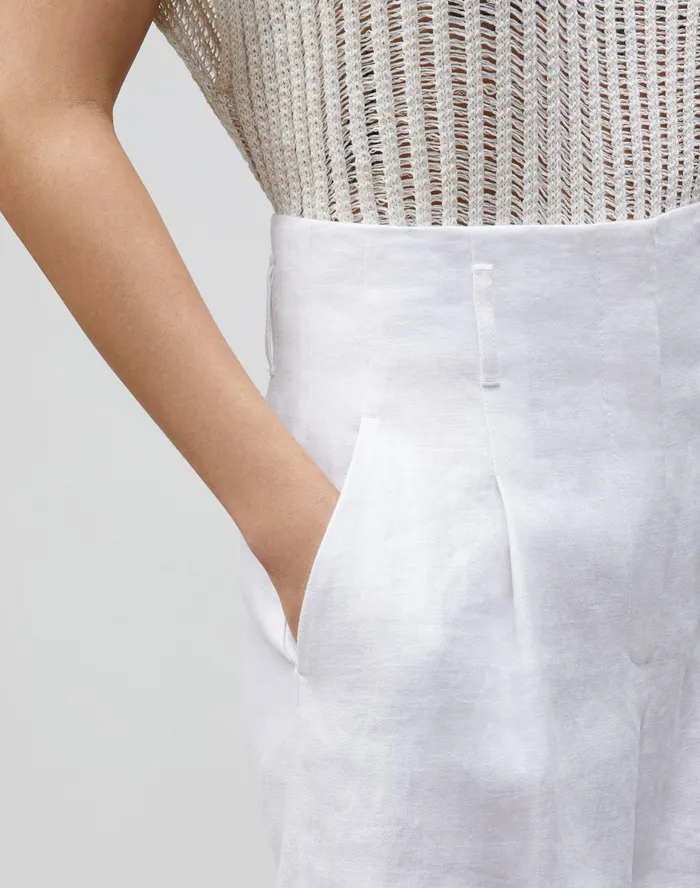 Women Lafayette 148 New York Pants and Shorts Degraw Short In Lavish Linen White1