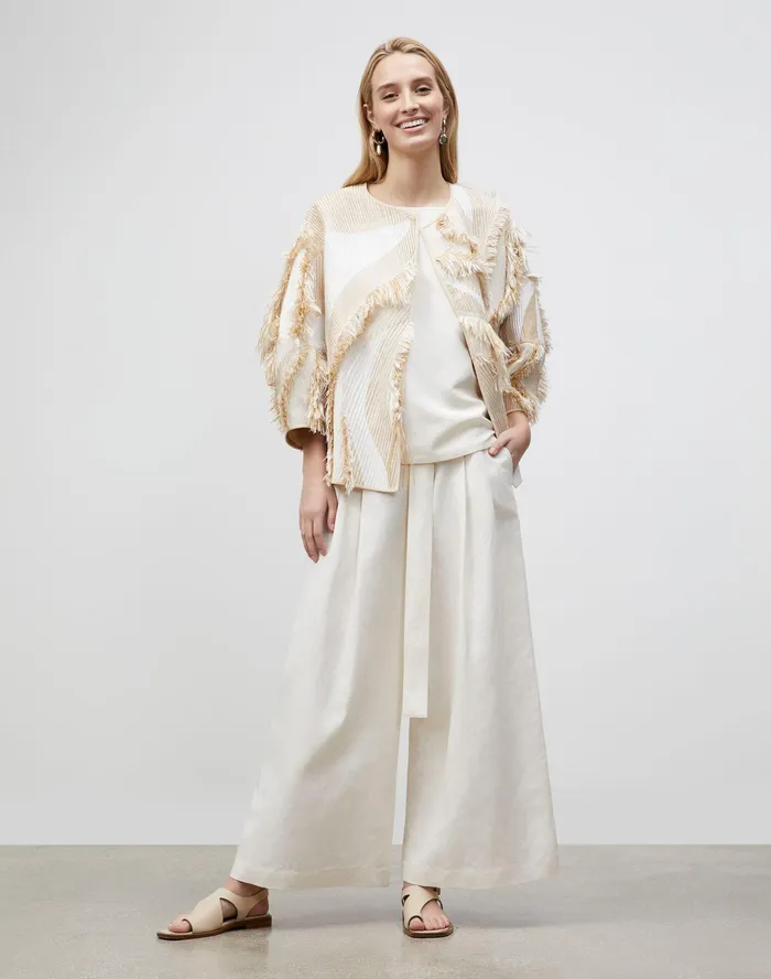 Women Lafayette 148 New York Pants and Shorts Petite Gavin WideLeg Pant In Coastal Cloth Alabaster