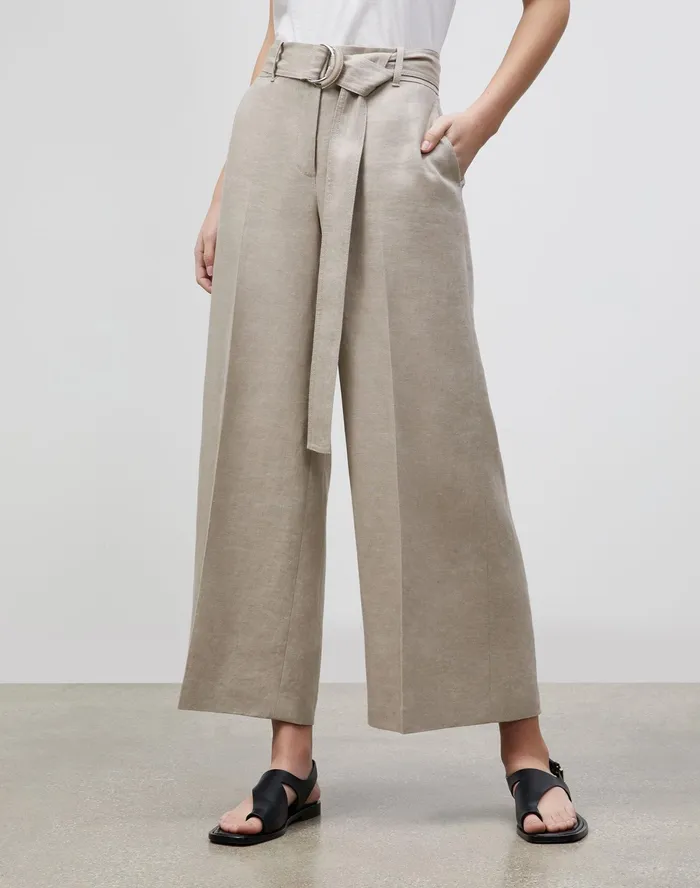 Women Lafayette 148 New York Pants and Shorts Petite Rockefeller WideLeg Pant In Lavish Linen Smoked Taupe Women Lafayette 148 New York Pants and Shorts Petite Rockefeller WideLeg Pant In Lavish Linen Smoked Taupe