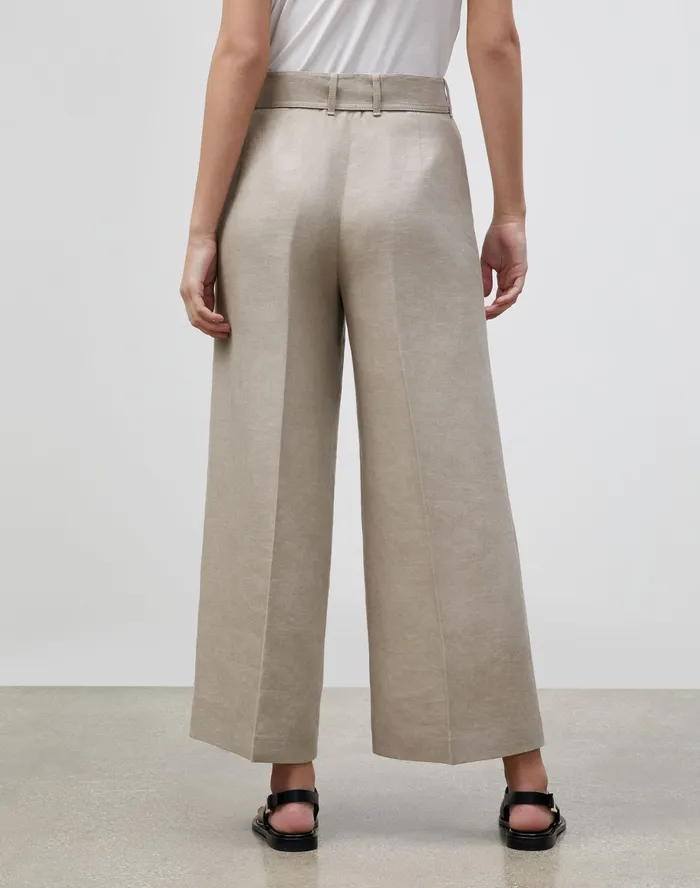 Women Lafayette 148 New York Pants and Shorts Petite Rockefeller WideLeg Pant In Lavish Linen Smoked Taupe