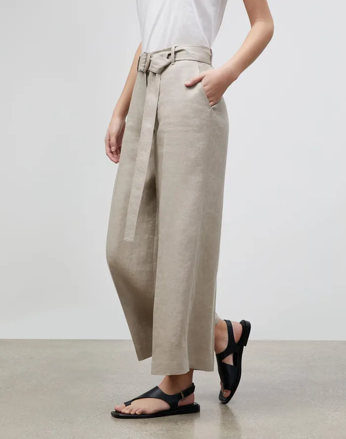 Women Lafayette 148 New York Pants and Shorts Petite Rockefeller WideLeg Pant In Lavish Linen Smoked Taupe