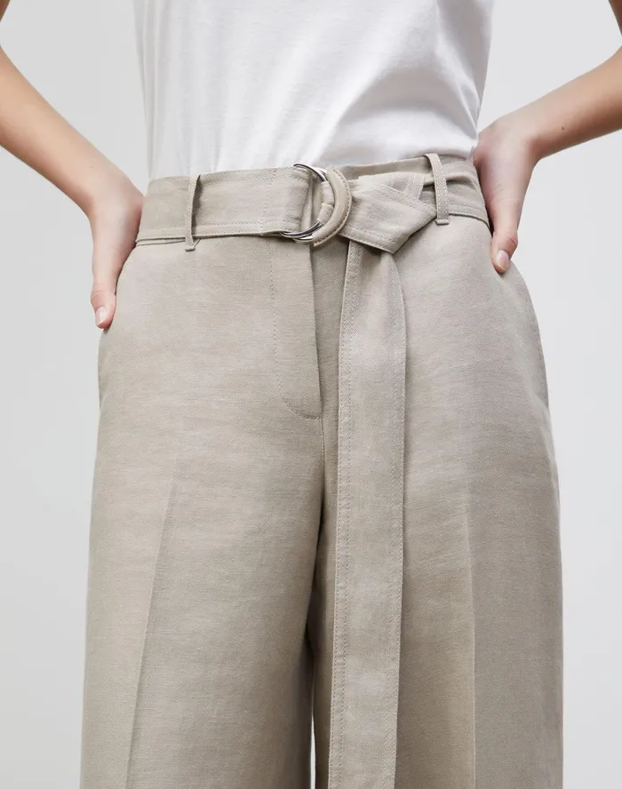 Women Lafayette 148 New York Pants and Shorts Petite Rockefeller WideLeg Pant In Lavish Linen Smoked Taupe
