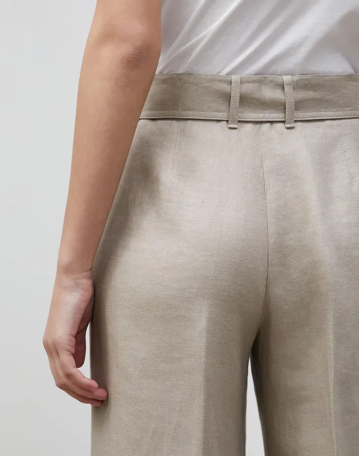 Women Lafayette 148 New York Pants and Shorts Petite Rockefeller WideLeg Pant In Lavish Linen Smoked Taupe