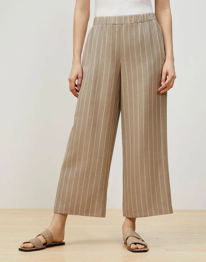 Women Lafayette 148 New York Pants and Shorts Riverside Cropped Pant In Pinstripe Italian LinenWool Sandstone Multi Women Lafayette 148 New York Pants and Shorts Riverside Cropped Pant In Pinstripe Italian LinenWool Sandstone Multi