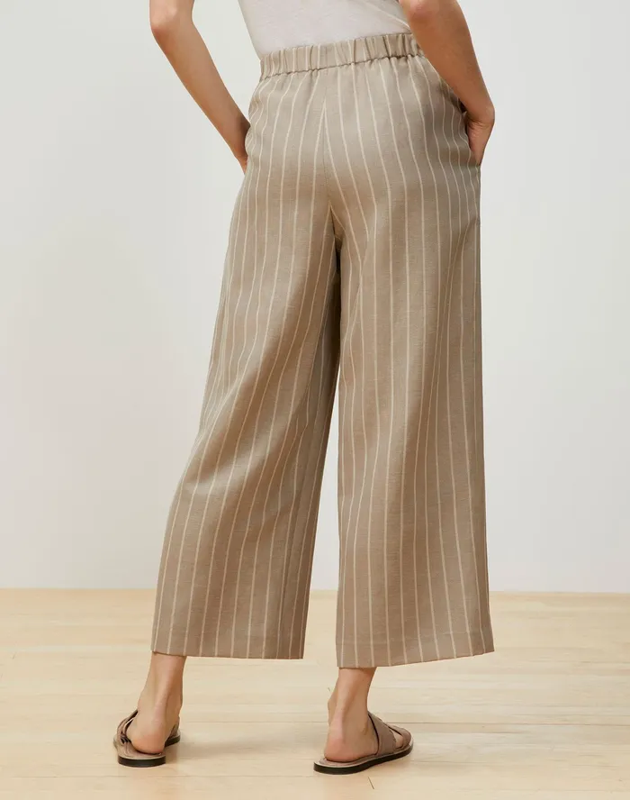 Women Lafayette 148 New York Pants and Shorts Riverside Cropped Pant In Pinstripe Italian LinenWool Sandstone Multi