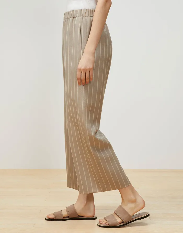 Women Lafayette 148 New York Pants and Shorts Riverside Cropped Pant In Pinstripe Italian LinenWool Sandstone Multi