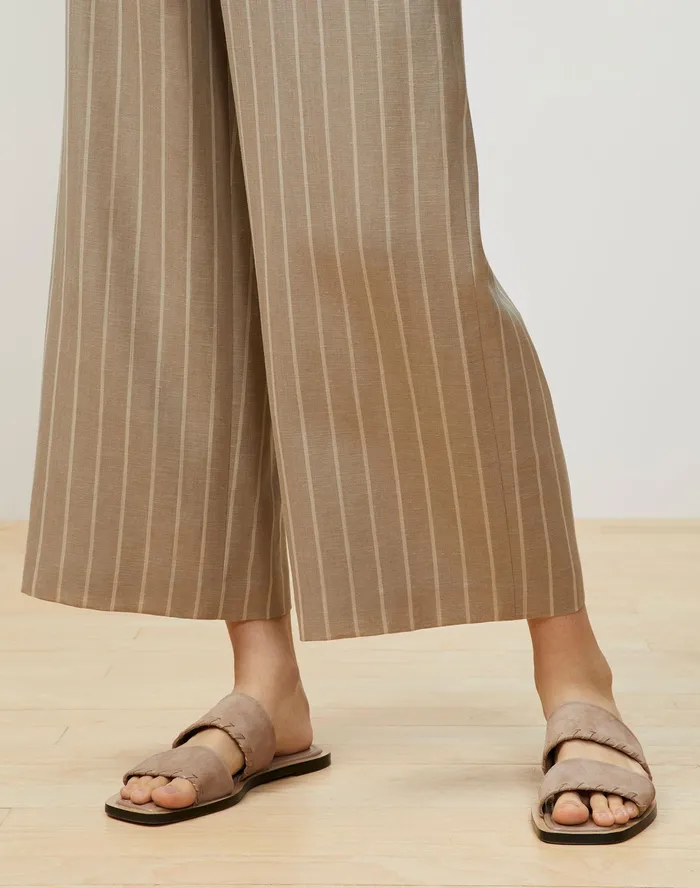 Women Lafayette 148 New York Pants and Shorts Riverside Cropped Pant In Pinstripe Italian LinenWool Sandstone Multi
