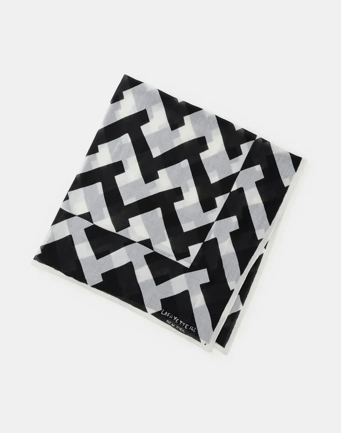 Women Lafayette 148 New York Scarves Reverse Chevron Icon Italian Cashmere Scarf Black Multi