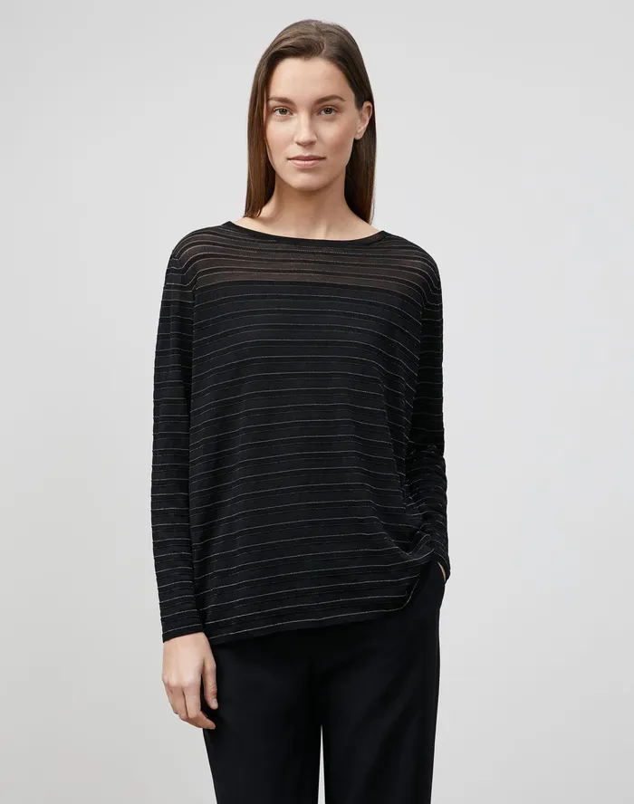 Women Lafayette 148 New York Sweaters Finespun Voile Striped Pullover Black Multi Women Lafayette 148 New York Sweaters Finespun Voile Striped Pullover Black Multi