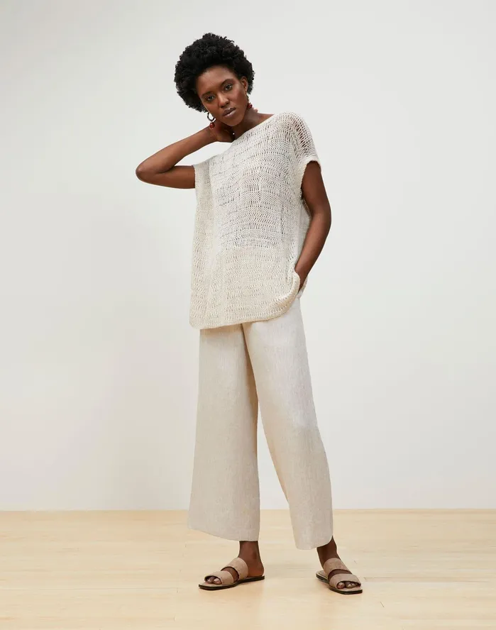 Women Lafayette 148 New York Sweaters Italian Alpaca Silk Lofty Open Stitch Bateau Neck Sweater Bisque Multi