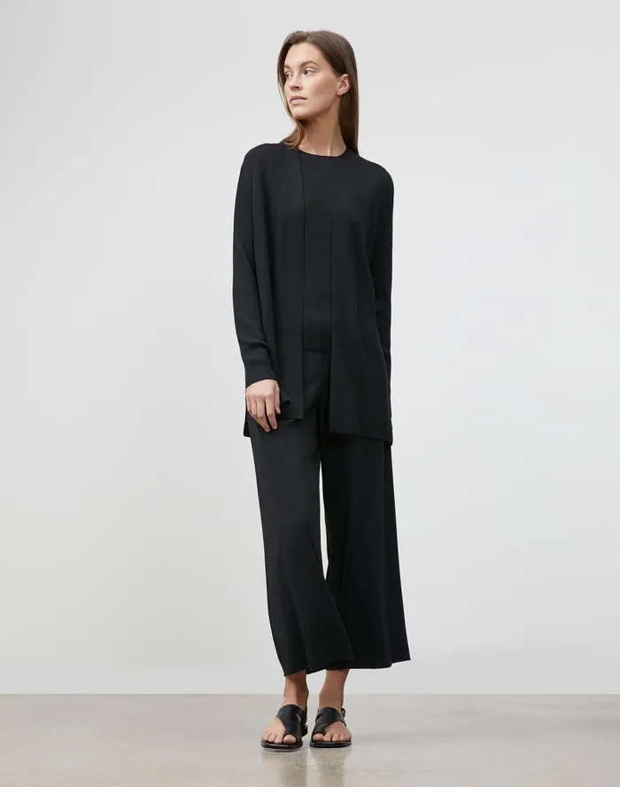 Women Lafayette 148 New York Sweaters Petite Finespun Voile Belted Rib Cardigan Black