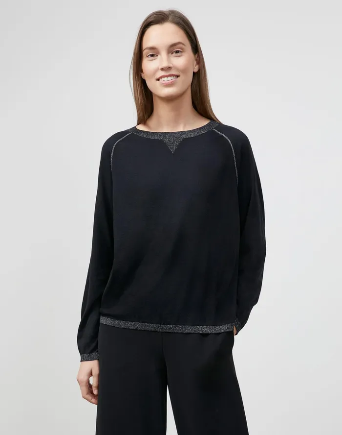 Women Lafayette 148 New York Sweaters Petite Matte Crepe Crewneck Sweater Black Women Lafayette 148 New York Sweaters Petite Matte Crepe Crewneck Sweater Black