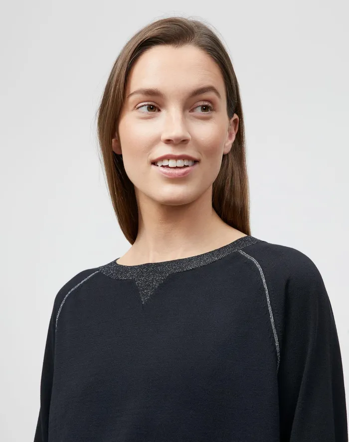 Women Lafayette 148 New York Sweaters Petite Matte Crepe Crewneck Sweater Black
