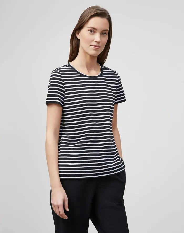 Women Lafayette 148 New York Tops and Tees Modern Striped Tee In Cotton Jersey Black Multi Women Lafayette 148 New York Tops and Tees Modern Striped Tee In Cotton Jersey Black Multi