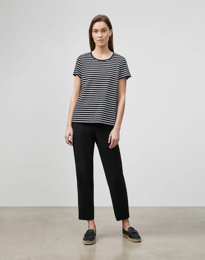 Women Lafayette 148 New York Tops and Tees Modern Striped Tee In Cotton Jersey Black Multi