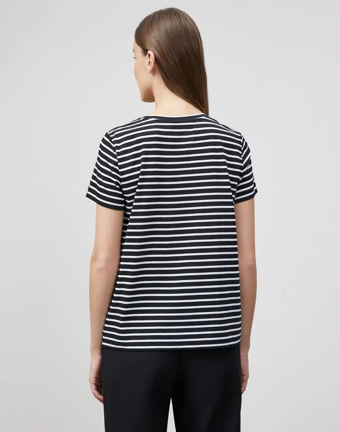 Women Lafayette 148 New York Tops and Tees Modern Striped Tee In Cotton Jersey Black Multi