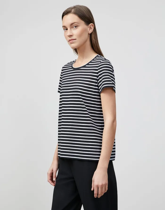 Women Lafayette 148 New York Tops and Tees Modern Striped Tee In Cotton Jersey Black Multi