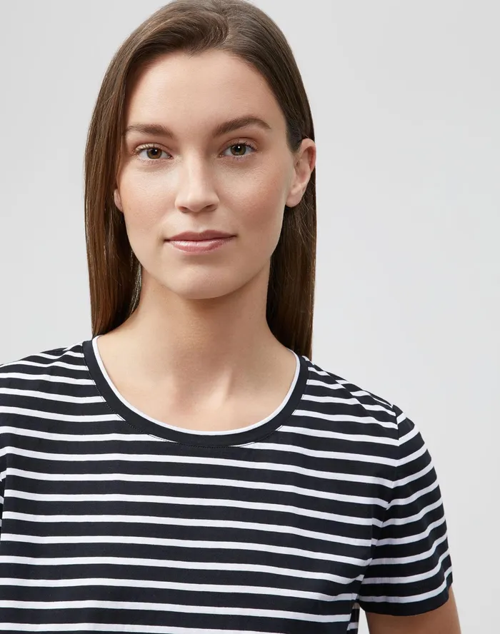 Women Lafayette 148 New York Tops and Tees Modern Striped Tee In Cotton Jersey Black Multi
