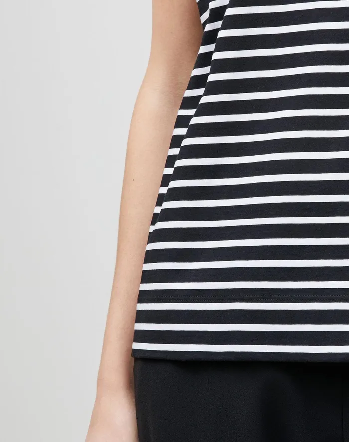 Women Lafayette 148 New York Tops and Tees Modern Striped Tee In Cotton Jersey Black Multi