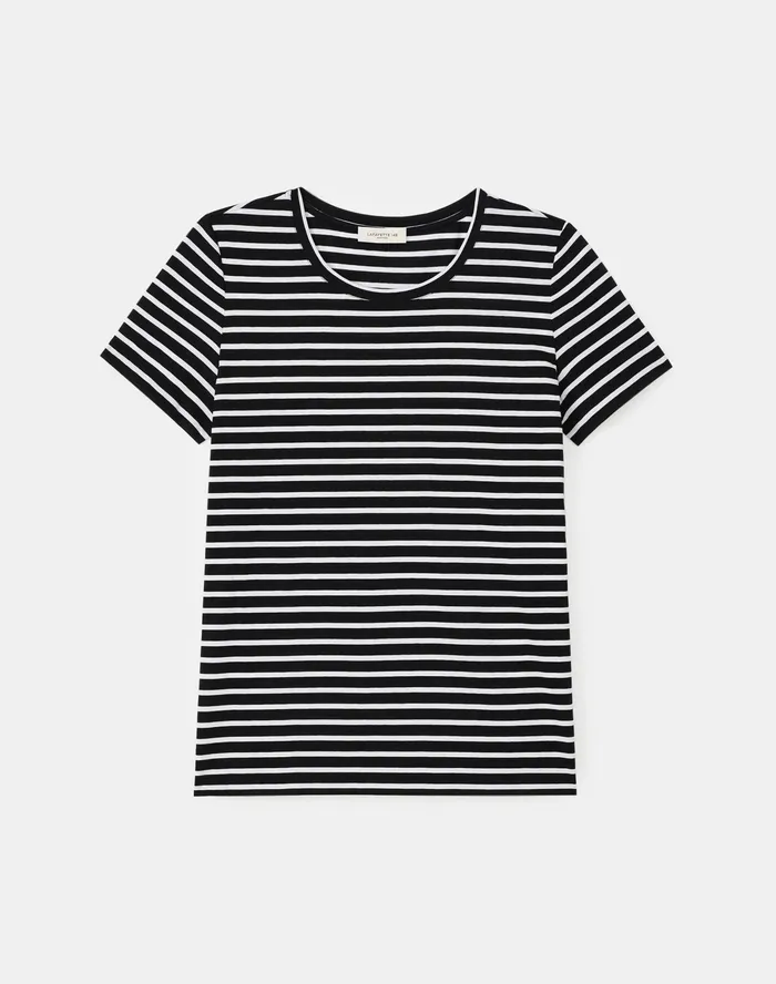 Women Lafayette 148 New York Tops and Tees Modern Striped Tee In Cotton Jersey Black Multi