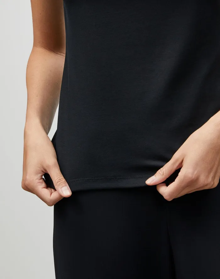 Women Lafayette 148 New York Tops and Tees Petite Swiss Cotton Rib Scoop Neck TShirt Black