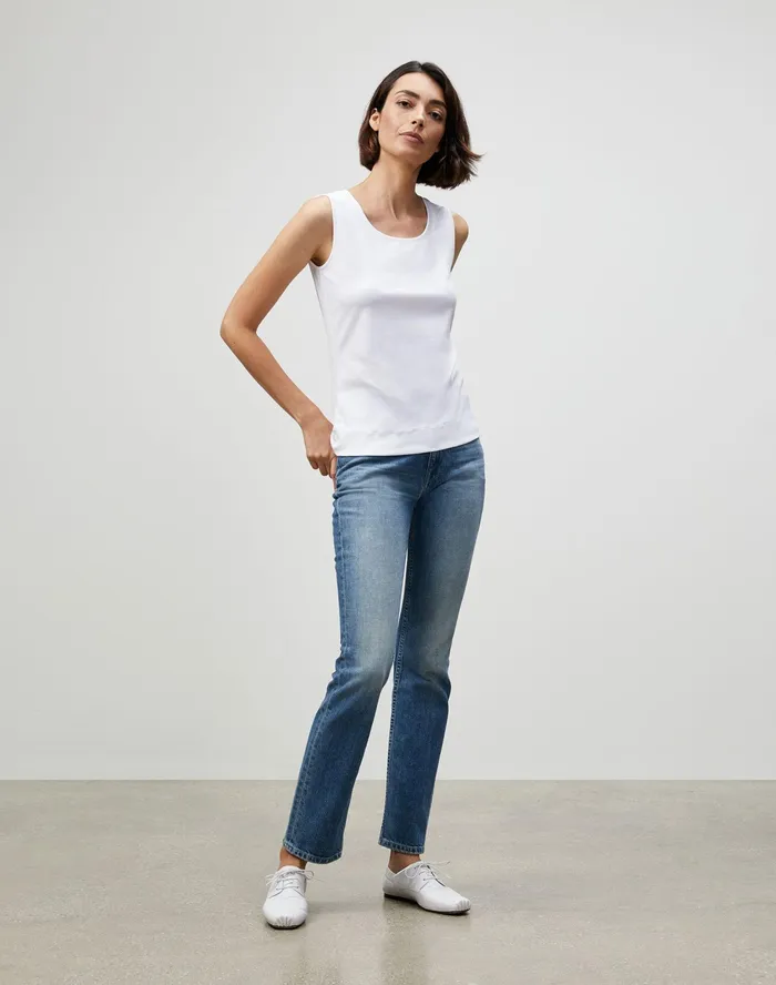 Women Lafayette 148 New York Tops and Tees Petite Swiss Cotton Rib Scoop Neck Tank White