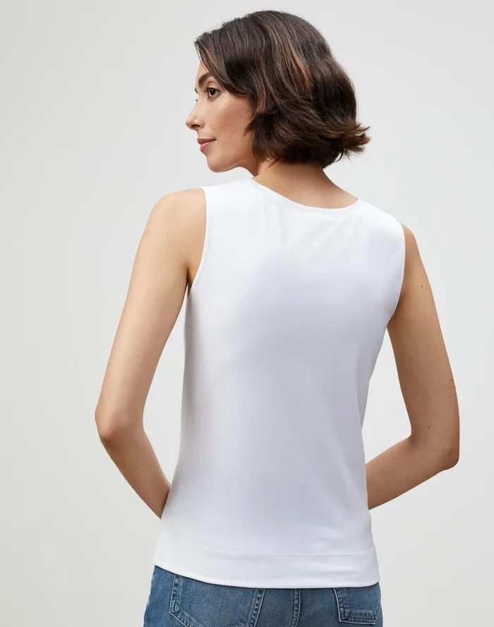 Women Lafayette 148 New York Tops and Tees Petite Swiss Cotton Rib Scoop Neck Tank White