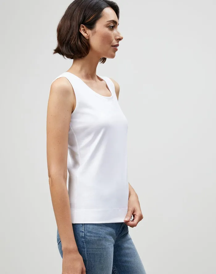 Women Lafayette 148 New York Tops and Tees Petite Swiss Cotton Rib Scoop Neck Tank White