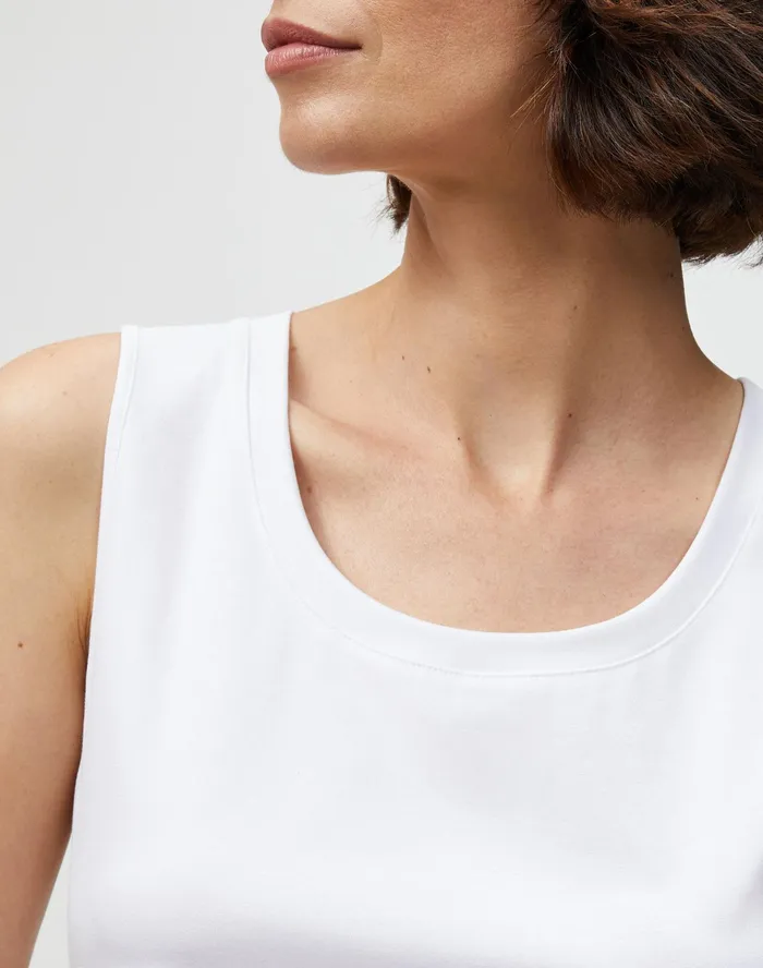 Women Lafayette 148 New York Tops and Tees Petite Swiss Cotton Rib Scoop Neck Tank White