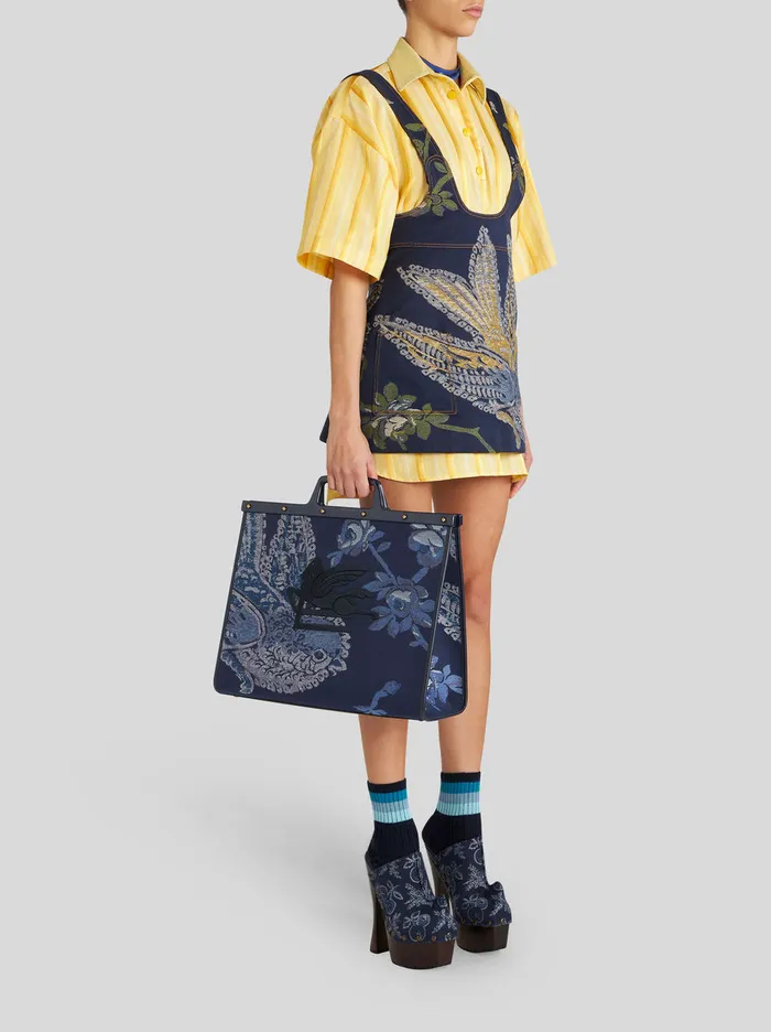 Women Large Jacquard Love Trotter Bag With Birds Etro Shopping Bags