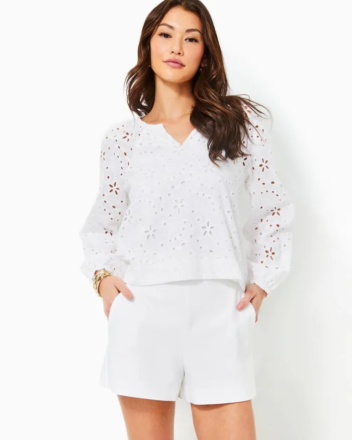 Women Lilly Pulitzer Bottoms 3034 Sarissa Stretch Short Resort White