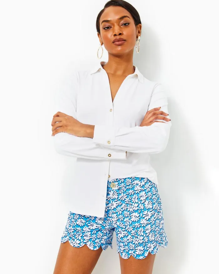Women Lilly Pulitzer Bottoms 5034 Buttercup Mid Rise Short Roxie Pink Wave N Sea