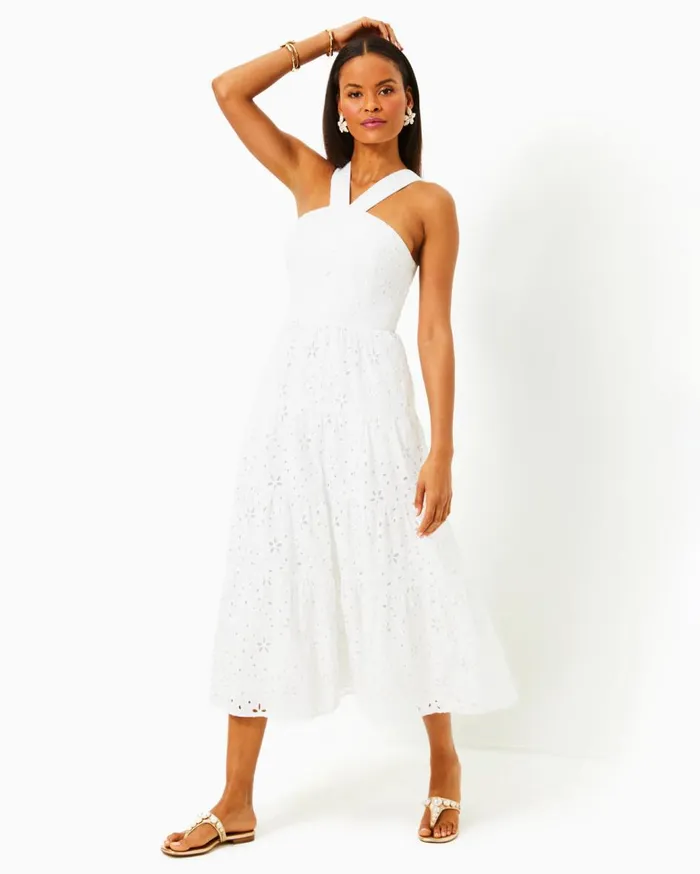 Women Lilly Pulitzer Dresses Jenette Halter Midi Dress Resort White Sealife Eyelet Women Lilly Pulitzer Dresses Jenette Halter Midi Dress Resort White Sealife Eyelet
