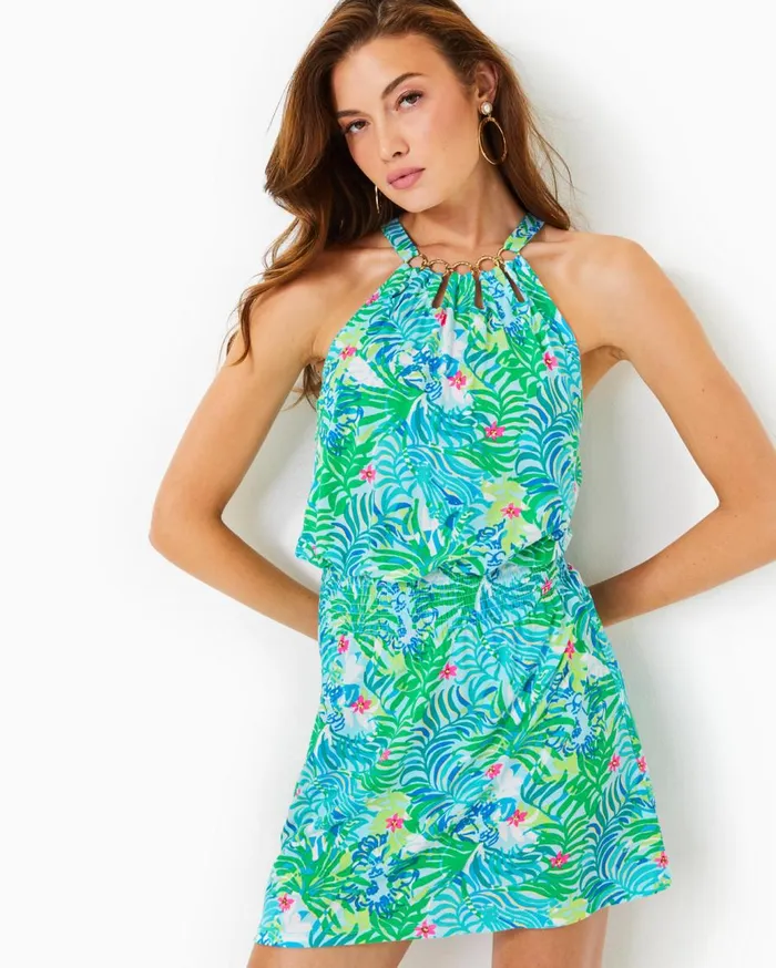 Women Lilly Pulitzer Dresses Shirelle Skirted Romper Las Olas Aqua Strong Current Sea Women Lilly Pulitzer Dresses Shirelle Skirted Romper Las Olas Aqua Strong Current Sea