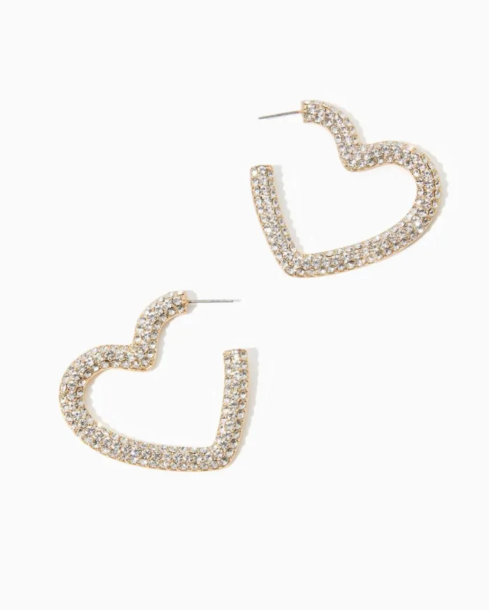 Women Lilly Pulitzer Jewelry Heartbreak Hoop Earrings Gold Metallic