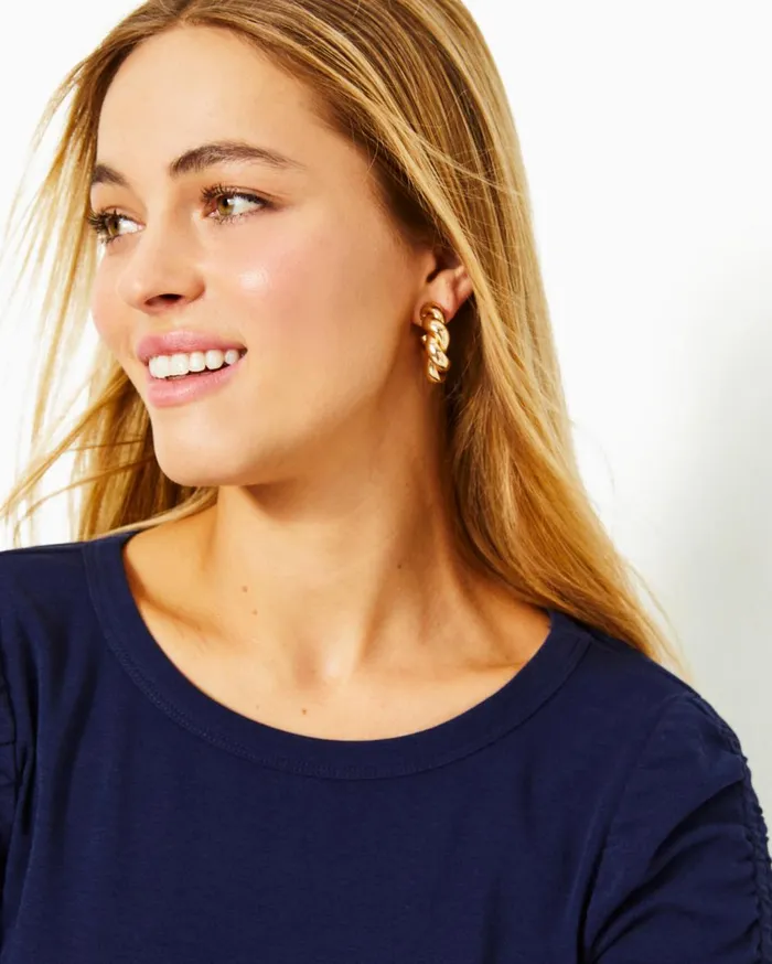Women Lilly Pulitzer Jewelry Island Escape Earrings Gold Metallic