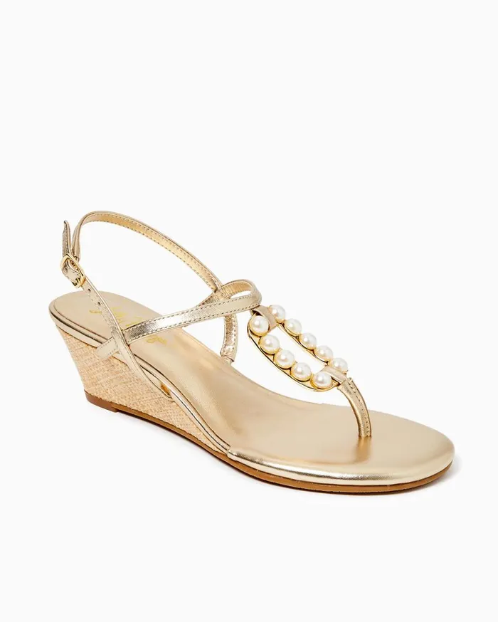 Women Lilly Pulitzer Shoes Good As Gold Pearl Wedge Gold Metallic