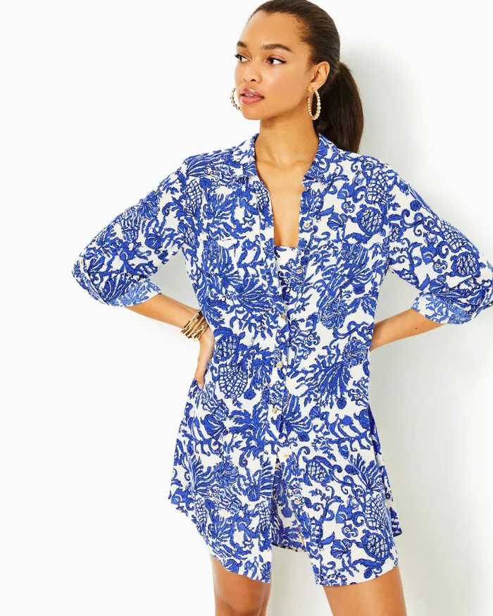 Women Lilly Pulitzer Swim Natalie Shirtdress CoverUp Deeper Coconut Ride With Me Women Lilly Pulitzer Swim Natalie Shirtdress CoverUp Deeper Coconut Ride With Me