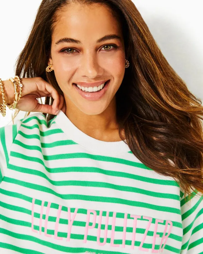 Women Lilly Pulitzer Tops Ballad Cotton Sweatshirt Lunar Blue Striped Lilly Pulitzer Embroidered Sweat Women Lilly Pulitzer Tops Ballad Cotton Sweatshirt Lunar Blue Striped Lilly Pulitzer Embroidered Sweat