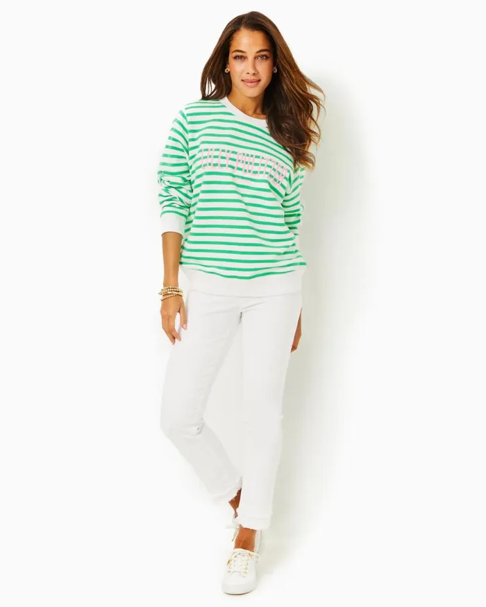 Women Lilly Pulitzer Tops Ballad Cotton Sweatshirt Lunar Blue Striped Lilly Pulitzer Embroidered Sweat Women Lilly Pulitzer Tops Ballad Cotton Sweatshirt Lunar Blue Striped Lilly Pulitzer Embroidered Sweat