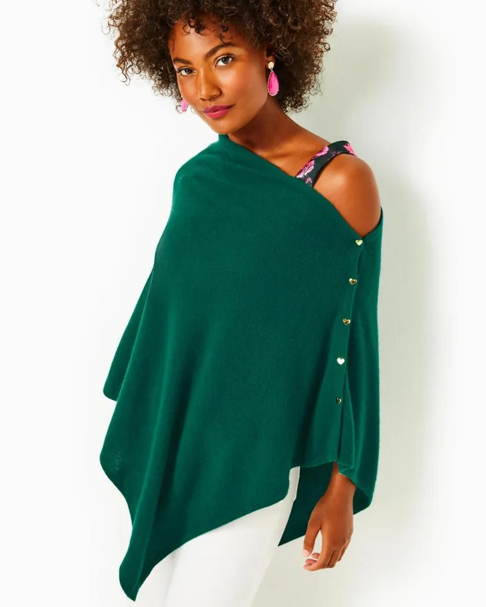 Women Lilly Pulitzer Tops Harp Cashmere Wrap Evergreen
