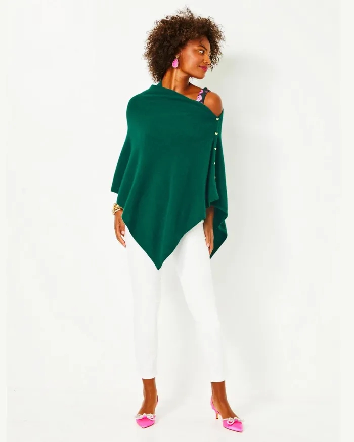 Women Lilly Pulitzer Tops Harp Cashmere Wrap Evergreen