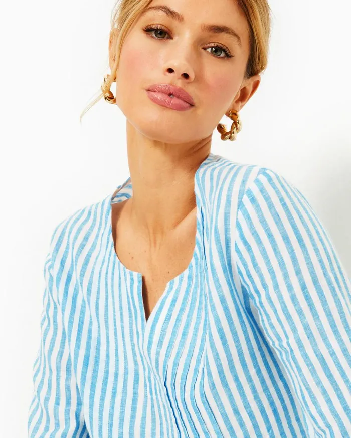 Women Lilly Pulitzer Tops Hollie Linen Tunic Spearmint Blossom Views Women Lilly Pulitzer Tops Hollie Linen Tunic Spearmint Blossom Views