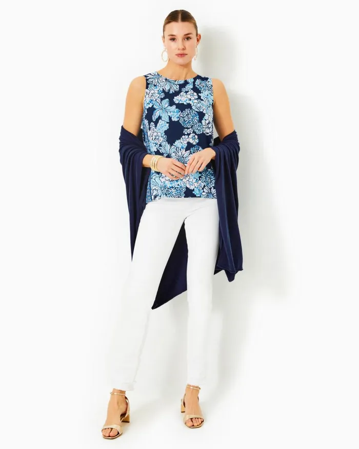 Women Lilly Pulitzer Tops Iona Sleeveless Top Low Tide Navy Bouquet All Day Engineered Woven Top Women Lilly Pulitzer Tops Iona Sleeveless Top Low Tide Navy Bouquet All Day Engineered Woven Top