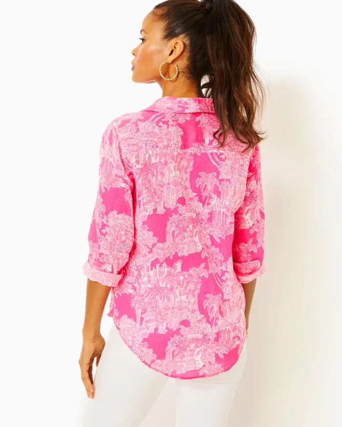Women Lilly Pulitzer Tops Sea View Button Down Top Roxie Pink Pb Anniversary Toile Women Lilly Pulitzer Tops Sea View Button Down Top Roxie Pink Pb Anniversary Toile