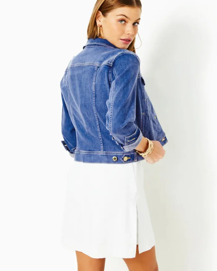 Women Lilly Pulitzer Tops Seaspray Denim Jacket Caribbean Blues Wash Women Lilly Pulitzer Tops Seaspray Denim Jacket Caribbean Blues Wash