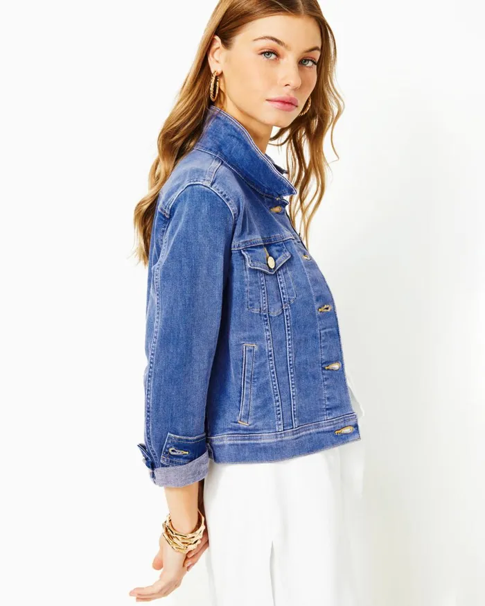 Women Lilly Pulitzer Tops Seaspray Denim Jacket Caribbean Blues Wash Women Lilly Pulitzer Tops Seaspray Denim Jacket Caribbean Blues Wash