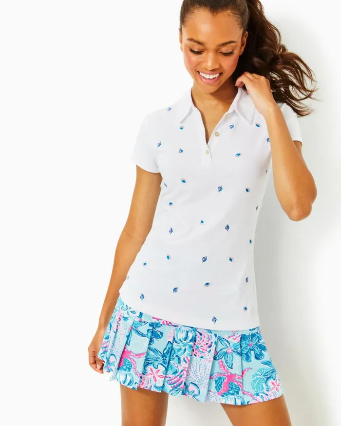 Women Lilly Pulitzer Tops UPF 50 Luxletic Frida Polo Top Resort White Gone Shellin Embroidery Women Lilly Pulitzer Tops UPF 50 Luxletic Frida Polo Top Resort White Gone Shellin Embroidery