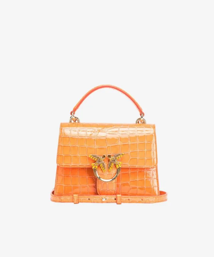 Women Limited Edition Pinko PINKO Galleria Mini Love Bag One Top Handle Light In Shiny Crocprint Leather Orangelightgold Women Limited Edition Pinko PINKO Galleria Mini Love Bag One Top Handle Light In Shiny Crocprint Leather Orangelightgold